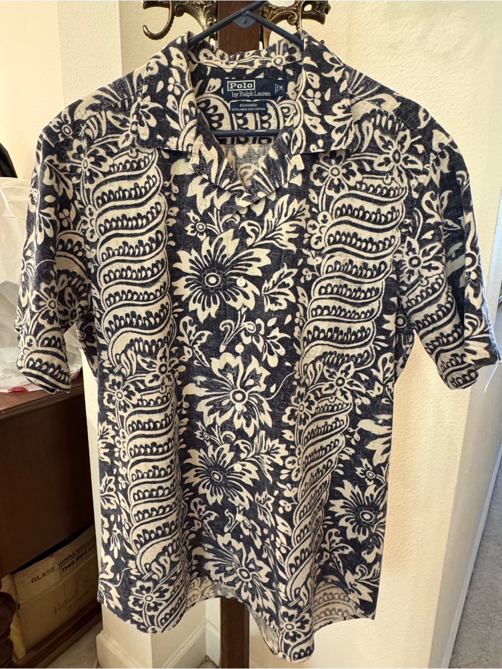 Polo by Ralph Lauren Navy and Cream Hawaiian/Camp Style Button Down